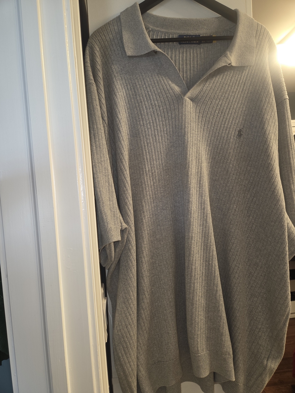 Polo by Ralph Lauren Men's Gray Ribbed Knit Polo Sweater